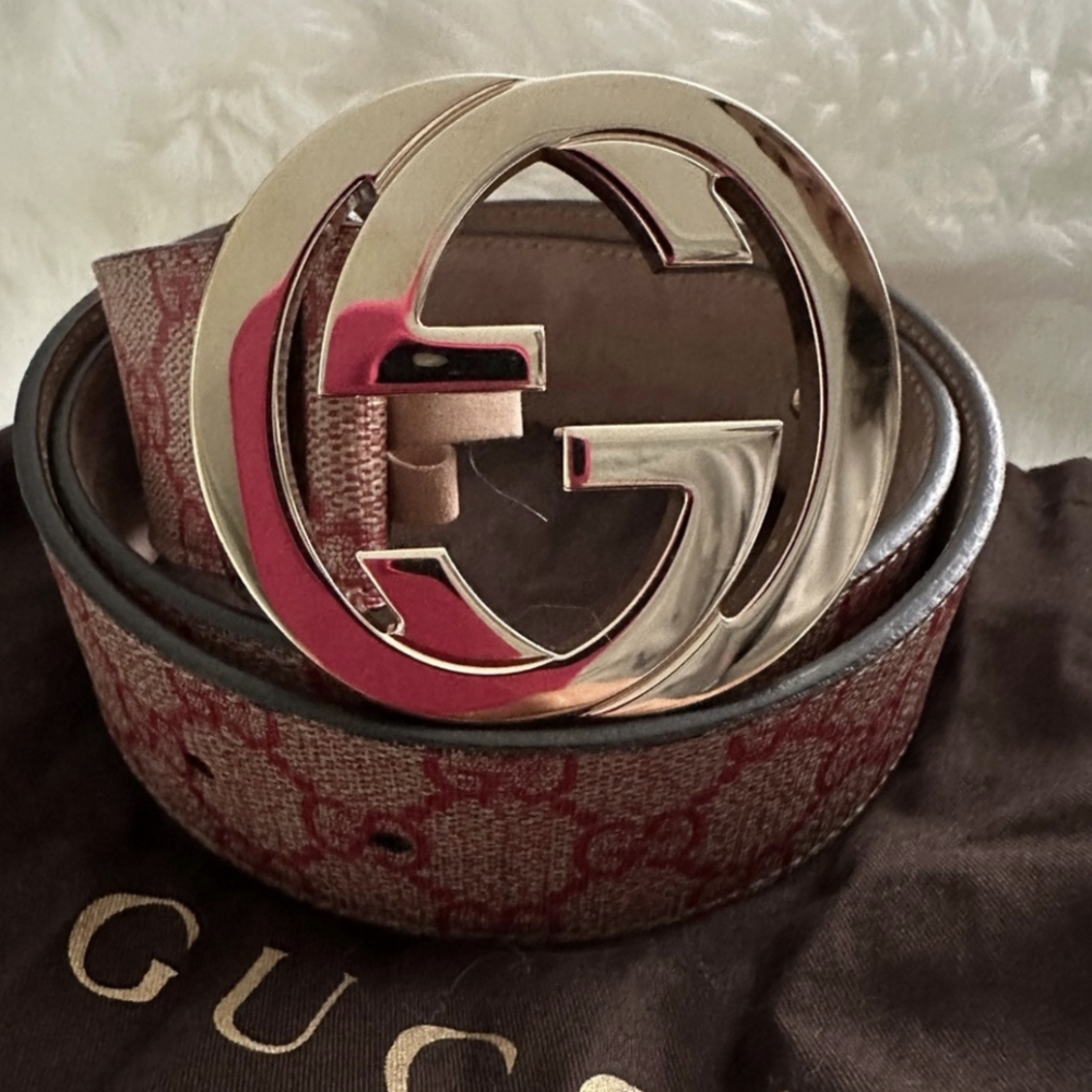 RARE Pink/Gold Gucci GG Supreme canvas belt sz 85